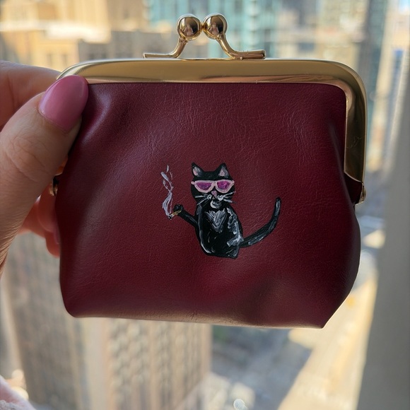 Accessories - Cat smoking cigarette hand painted coin purse